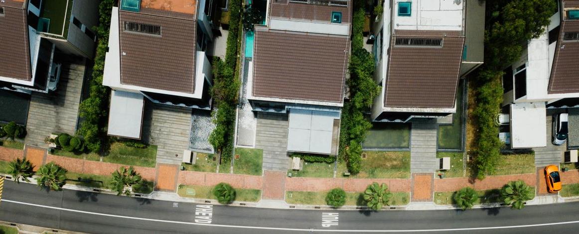 Overhead look at houses in a subdivision